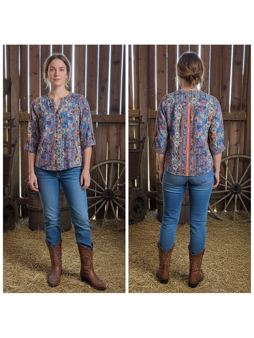 1856 - Bohemian Style Multicolor Cotton Blend Blouse, Size Medium